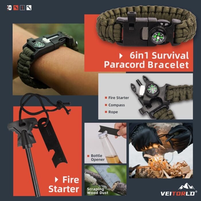 VEITORLD Gifts for Men Dad Him Christmas, Survival Gear and Equipment 12 in 1, Survival Kits, Cool Unique Fishing Hunting Birthday Gift for Husband Teen Boy Boyfriend Women, Stocking Stuffers for Men - Image 3