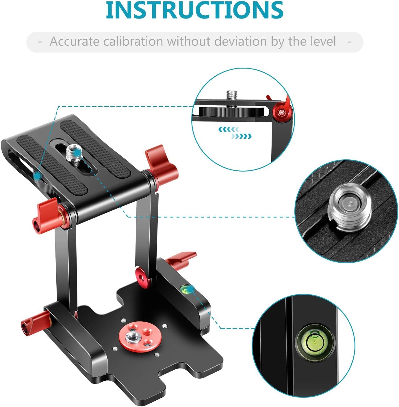 Neewer Upgraded Z-Flex Tilt Head Z Type Tripod Head with 4 Adjust/Fixing Knob, Quick Release Plate and Spirit Level for Tripod/DSLR Cameras Camcorders/Slider, Aluminium Alloy/Load Up to 6.6 Pounds - Image 7