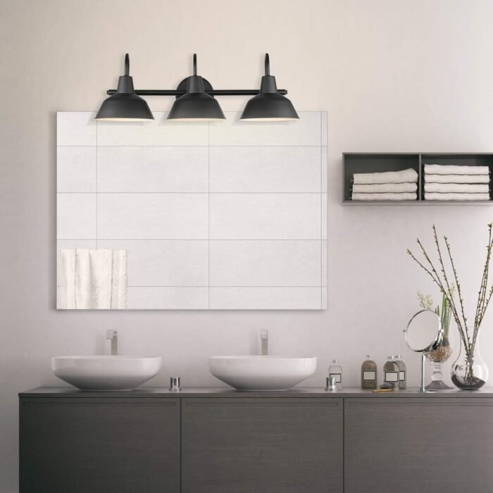 Globe Electric 51710 Bathroom Accessory Set, Matte Black, 3-Light Vanity Light, Towel Bar, Towel Ring, Robe Hook, Toilet Paper Holder, Bathroom Lights Over Mirror, Home Décor, Brooklyn, 5-Piece - Image 3