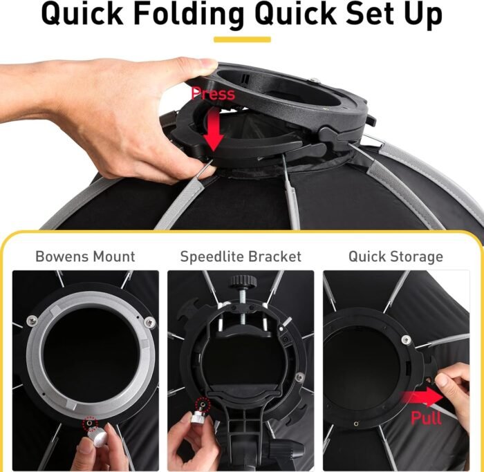 Bowens Mount Softbox 24''/60CM Handheld Quick Set-up, S-Type Bracket Compatible with Godox Canon Sony Fuji YongNuo Flash AD200PRO V1 TT600 V860III 430EXIII SB500 YN320EX YN560 - Image 2