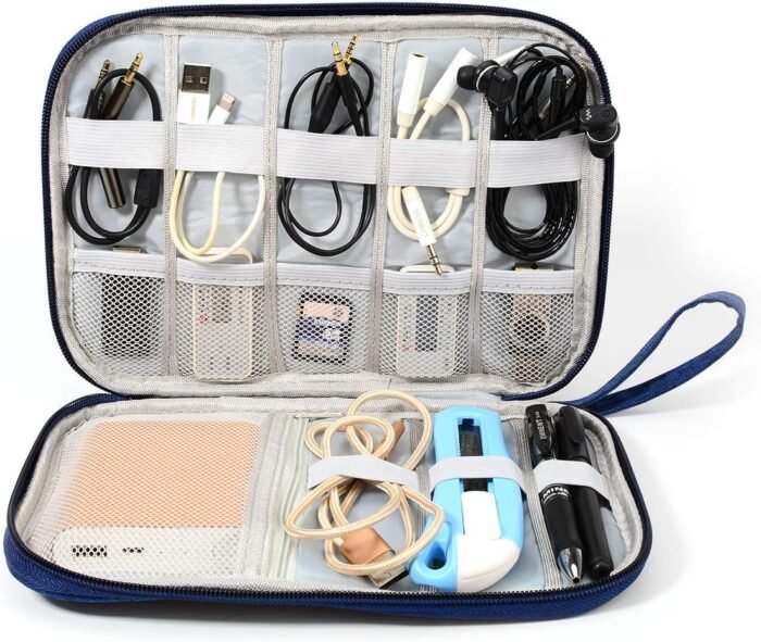 Electronic Organizer Travel Universal Cable Organizer Electronics Accessories Storage Bag Gadget Gear Cases for iPad Mini, Kindle, Smartphone, Cable, Charger, Power Bank, USB, SD Card (Blue)… - Image 4