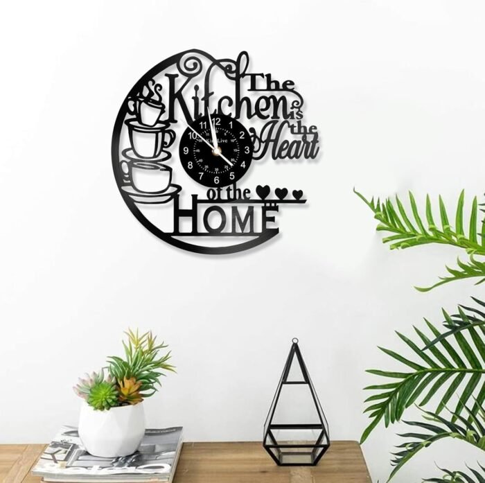 12 Inch Kitchen Vinyl Record Wall Clock, Kitchen Heat Home Theme Wall Clock, Coffee Bar Decor, Coffee Wall Decor for Kitchen Office Living Room, for Women Wives, Black - Image 6