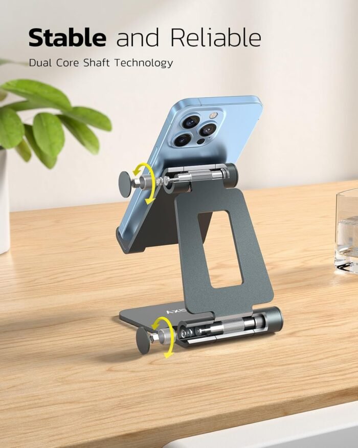 Nulaxy Dual Folding Cell Phone Stand, Fully Adjustable Foldable Desktop Phone Holder Cradle Dock Compatible with Phone 16 15 14 13 12 11 Pro Xs Xs Max Xr X 8, Nintendo Switch, All Phones - Gray - Image 4