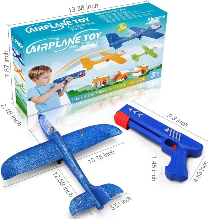 3 Pack Airplane Launcher Toy, 12.6" Foam Glider Led Plane, 2 Flight Mode Catapult Plane for Kids Outdoor Sport Flying Toys Gifts for 4 5 6 7 8 9 10 12 Year Old Boys Girls - Image 7