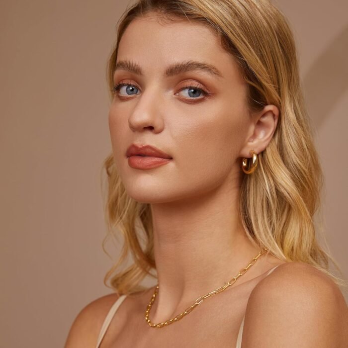 6 Pairs Chunky Gold Hoop Earrings Set for Women 14K Gold Plated Hypoallergenic Thick Open Huggie Hoop Set Jewelry for Gifts - Image 3