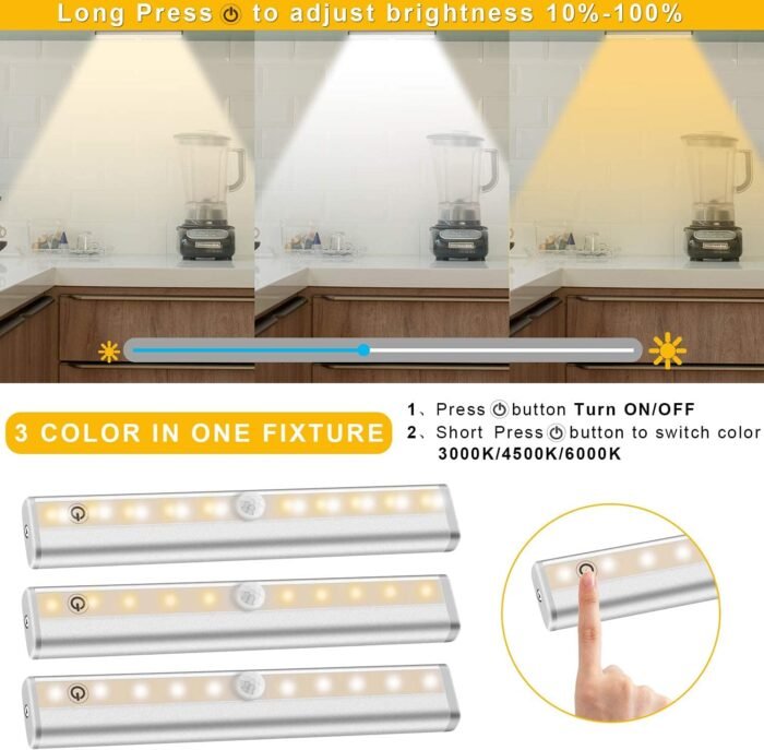 Diomart Under Cabinet Lighting, Wireless Rechargeable Under Counter Lights with Remote Control, 20- LED Dimmable Led Closet Light Stick-on Anywhere Touch Night Light for Kitchen, Wardrobe (4 Pcs) - Image 2