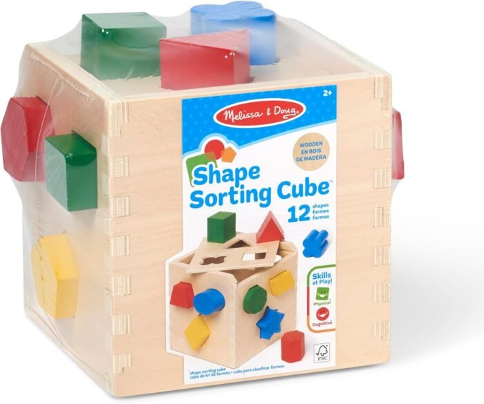 Melissa & Doug Shape Sorting Cube - Classic Wooden Toy With 12 Shapes - Image 3