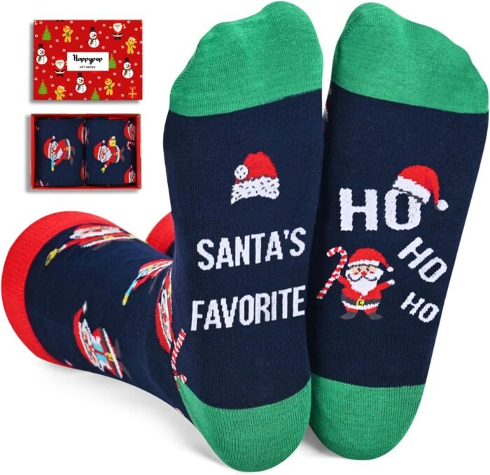 HAPPYPOP Christmas Gifts Stocking Socks For Women Men - Secret Santa Socks Xmas Stocking Stuffers For Mom Dad, Santa Socks For Christmas