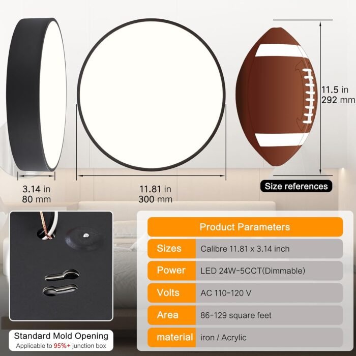 Modern Dimmable Round LED Flush Mount Ceiling Light Fixture, Mounted Ceiling Lighting Fixtures Black,5CCT 2700-6000K,Ceiling Lamp for Kitchen Hallway Bedroom Laundry Room Hall Entryway,11.8" - Image 4