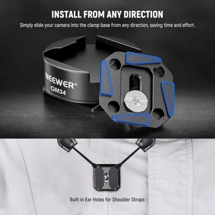 Neewer GM34 Camera Quick Release Plate Kit, Quick Switch Auto Lock Square QR Mount Plate with Arca Type Clamp Base, Compatible with Arca Swiss Peak Design Capture V3 Camera Clip, Max Load 11lb/5kg - Image 2