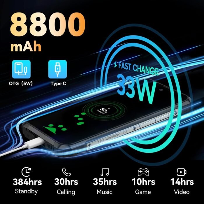 Blackview BL8000 5G Rugged Smartphone, 24GB+512GB SD 2TB Rugged Phones, 6.78" 2.4K 120Hz Android 13 Phones +1.32" Back Display, 50MP+16MP Camera, 8800mAh/33W, IP68 Waterproof, 5G LTE, Fingerprint/NFC - Image 7