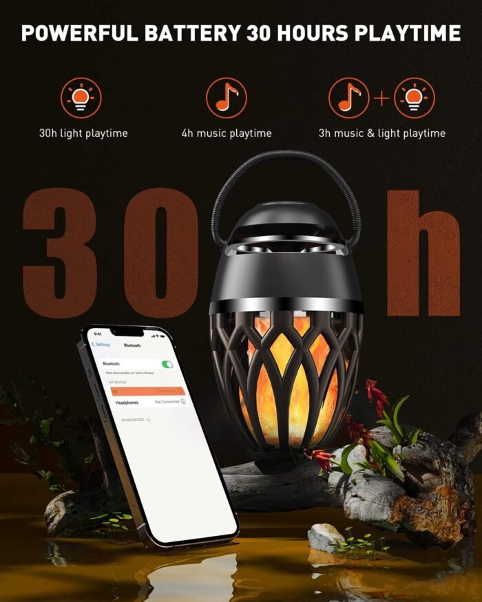 2 Pack Outdoor Bluetooth Speakers,Wireless Speaker with LED Flame Speaker BT 5.0,Waterproof Torch Lantern for Patio Pool Party,Gifts for Women Men - Image 5