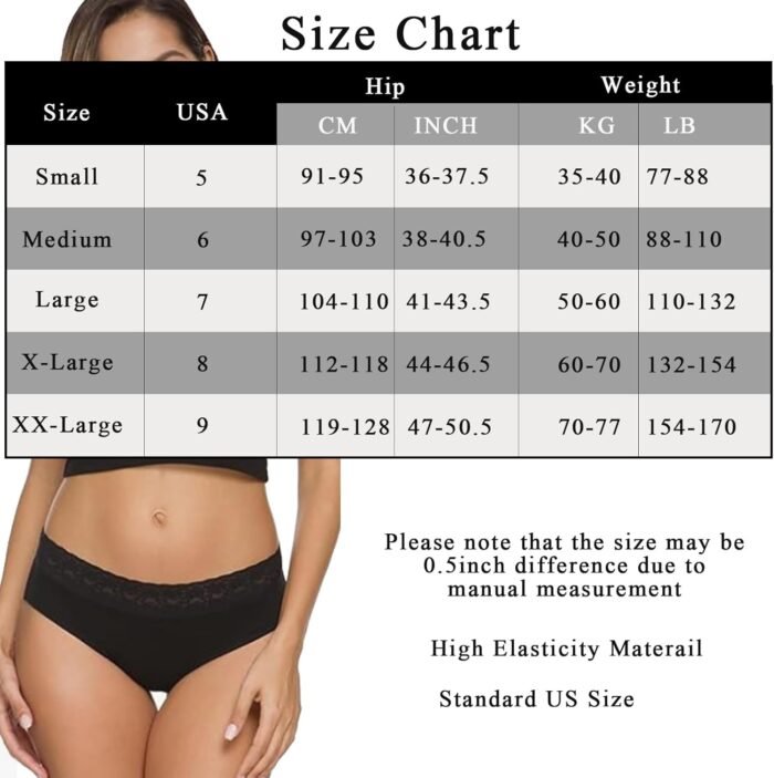 Cameway 5 Pack Womens Underwear Cotton Bikini Panties Lace Soft Hipster Panty Ladies Stretch Full Briefs - Image 3