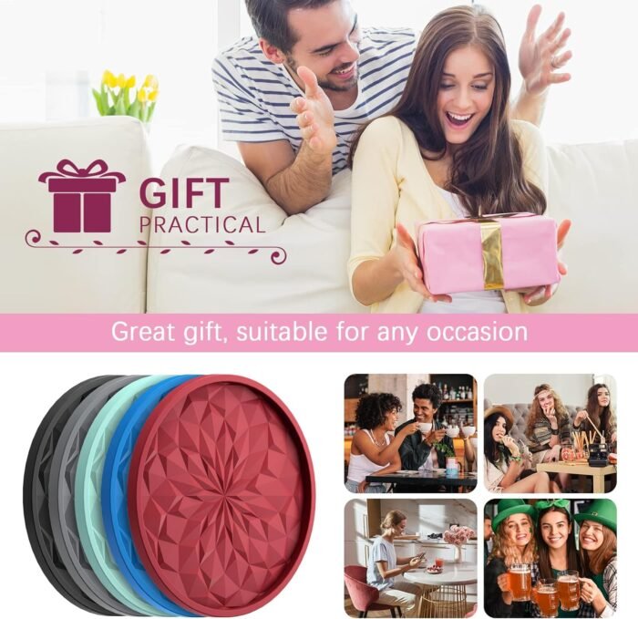 ME.FAN Silicone Coasters [6 Pack] Coasters with Holder - Drinking Coasters - Cup Mat for Drinks - Live for Hot or Cold Drink Thickened, Non-Slip, Non-Stick, Deep Tray Navy Blue - Image 7