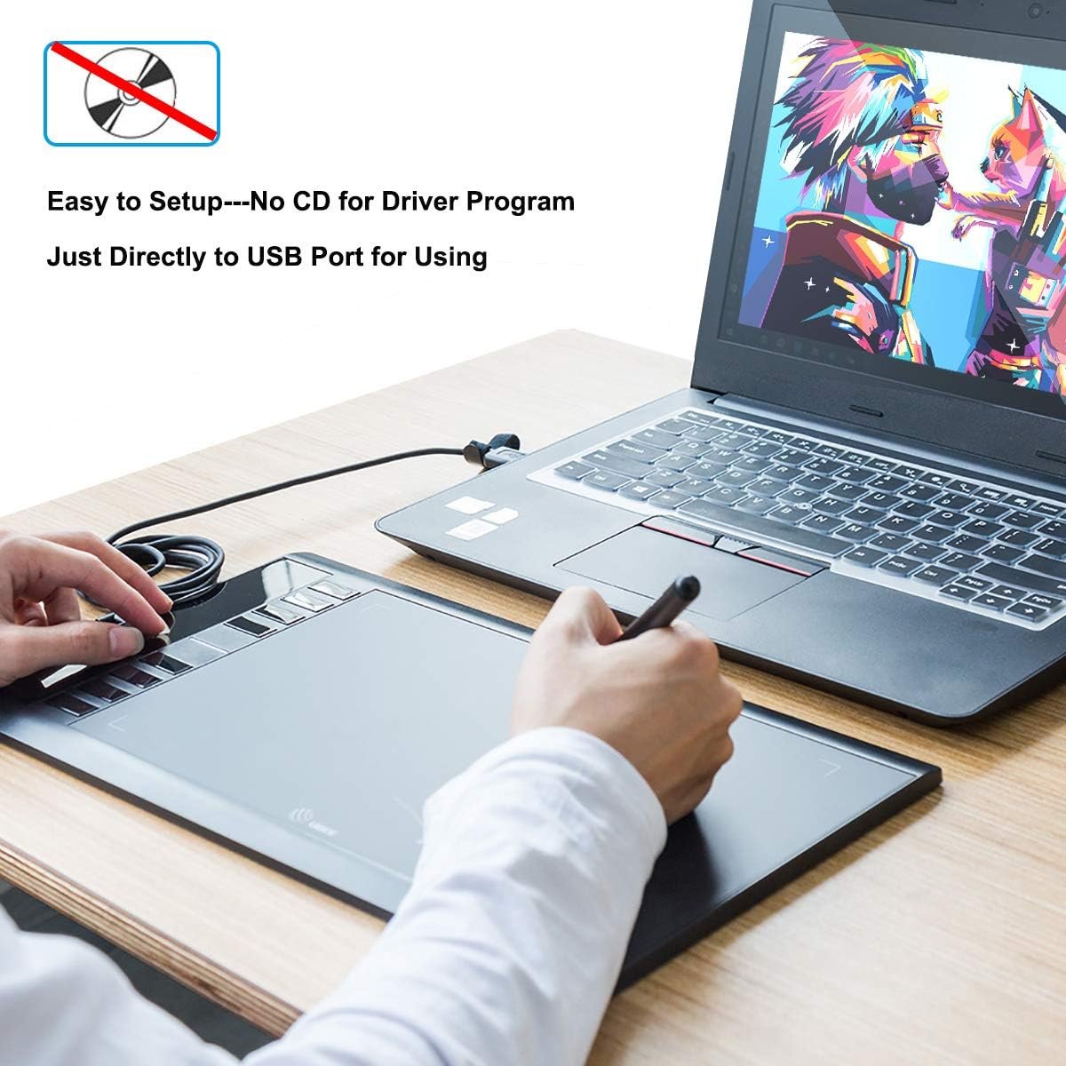 Graphics Drawing Tablet, UGEE M708 10 x 6 inch Large Drawing Tablet with 8 Hot Keys, Passive Stylus of 8192 Levels Pressure, UGEE M708 Graphics Tablet for Paint, Design, Art Creation Sketch Black - Image 7