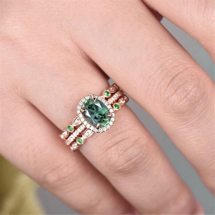 Todays Daily Deals Clearing Emerald Wedding Ring Set, Antique Vintage Solitaire Created Green Emerald Ring, Valentine's Mother‘s Day Gift for Women Mom - Image 4