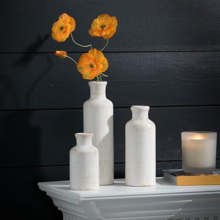 Sullivans White Ceramic Vase Set, Farmhouse Decor, Home Decorative Vase, Vases For Your Kitchen, Bedroom, Office, Living Room, Bathroom, & Shelf Centerpiece Table Decorations (CM2333) - Image 7