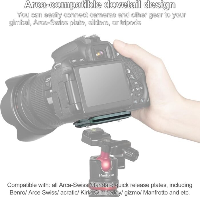 MINIFOCUS Quick Release Plate, 70mm Universal Camera Arca Swiss Plates with Wide D Stainless Steel Screw/Arca-Swiss Dovetail for DSLR Camera Tripod Ballhead - Image 6