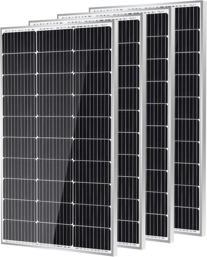 Traver Force Solar Panel 100 Watt 10BB Monocrystalline 12V Solar Panels for Home High Efficiency Solar Module Power Charger for RV Camping Cabin Marine Boat Motorhome Off-Grid Black 4-Pack 100W