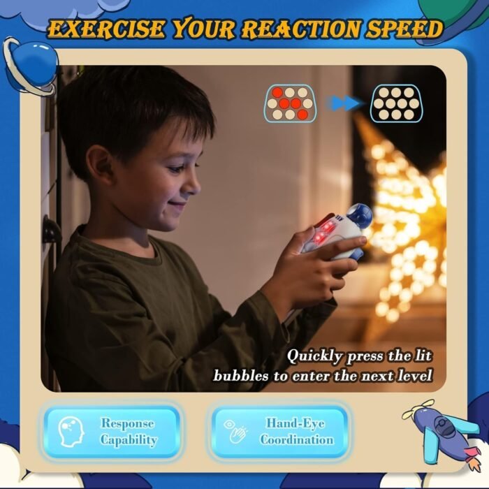 Quick Push Game Fidget Toys Pro for Kids Adults, Handheld Game Fast Puzzle Game Machine, Push Bubble Stress Toy, Relief Party Favors, Xmas Gifts for Boys (Blue Astronaut) - Image 4