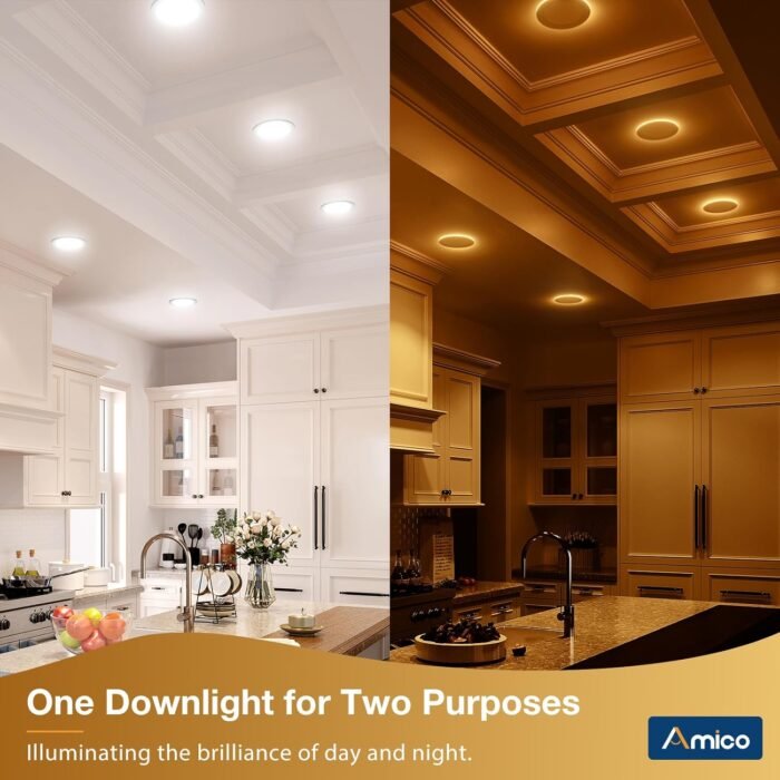 Amico 12 Pack 6 Inch 5CCT LED Recessed Ceiling Light with Night Light, 2700K/3000K/3500K/4000K/5000K Selectable Ultra-Thin Lighting, 12W=110W, 1100LM, Dimmable Canless Wafer Downlight ETL&FCC - Image 2