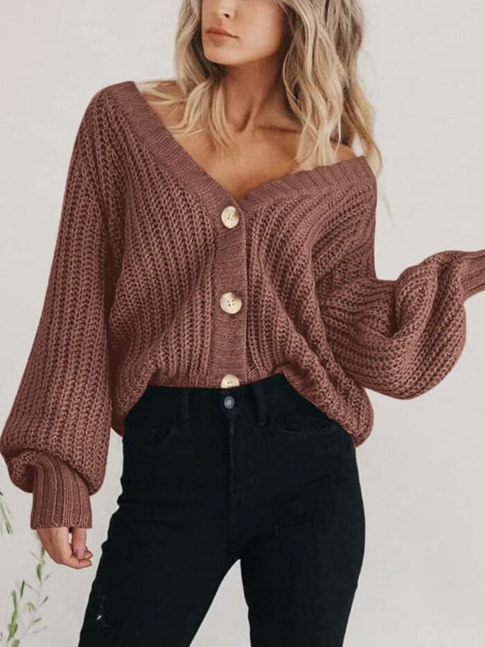 PRETTYGARDEN Women's Chunky Knit Open Front Sweater Long Sleeve Button Loose Short Cardigan Outerwear Coats - Image 7