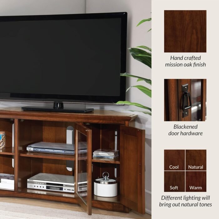 Leick Home 82385 Solid Wood Mission Corner TV Stand for 50" TVs, Living Room Entertainment Center with Three Doors and Storage Shelves, Mission Oak - Image 8