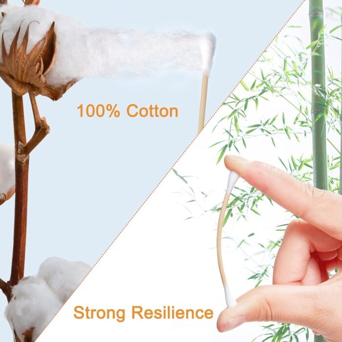 1000 ct (2000 Tips) Bamboo Cotton Swabs - Biodegradable Double Tips Cotton Buds - Natural Organic Cotton Swabs - Pure Cotton Buds For Ear Beauty & Personal Care - Image 5