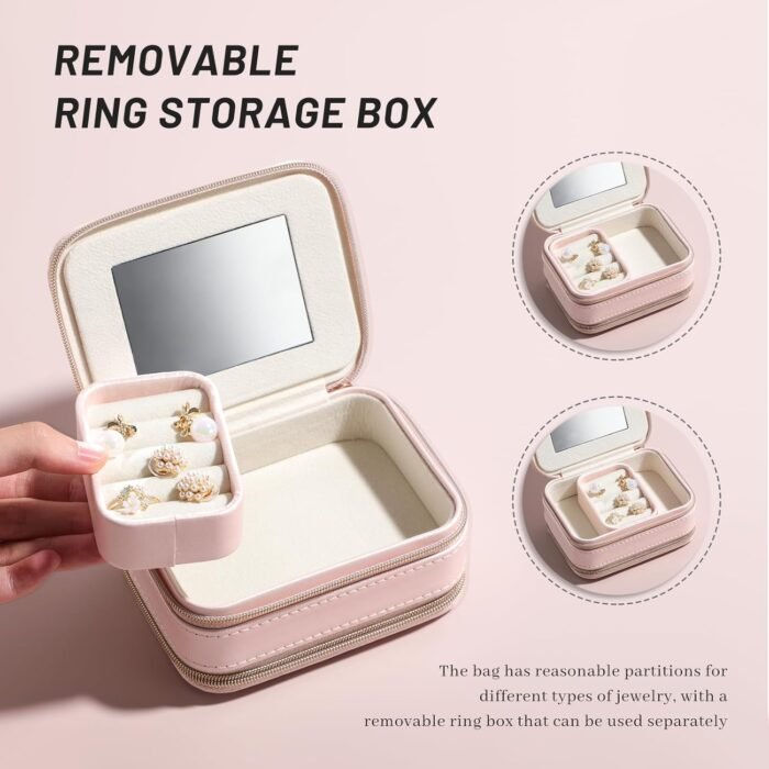 BS-MALL Travel Jewelry Box PU Leather Small Jewelry Organizer for Women Girls for Rings Earring Necklace Bracelet - Image 5
