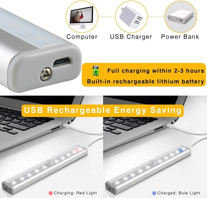 Diomart Under Cabinet Lighting, Wireless Rechargeable Under Counter Lights with Remote Control, 20- LED Dimmable Led Closet Light Stick-on Anywhere Touch Night Light for Kitchen, Wardrobe (4 Pcs) - Image 5