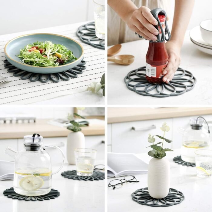 Set of 3 Silicone Trivet Mat - Hot Pot Holder Hot Pads for Table & Countertop - Trivet for Hot Dishes - Non-Slip & Heat Resistant Modern Kitchen Hot Pads for Pots & Pans, Navy Blue - Image 4