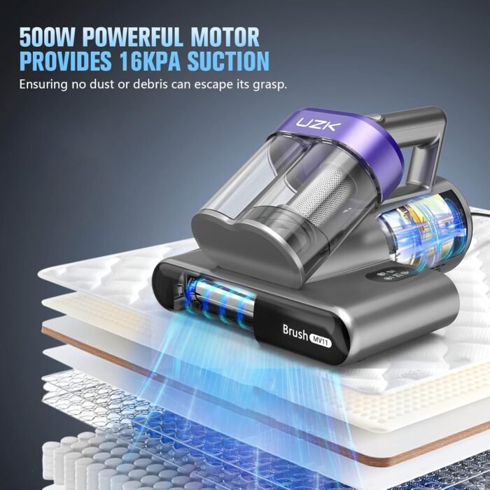 Mattress Vacuum Cleaner, UV Bed Vacuum Cleaner,16Kpa Powerful Handheld Vacuums with Heating & Ultrasonic & Anion for Mattress Bed Home Dust Pet Hair,500W(Corded,Purple) - Image 3