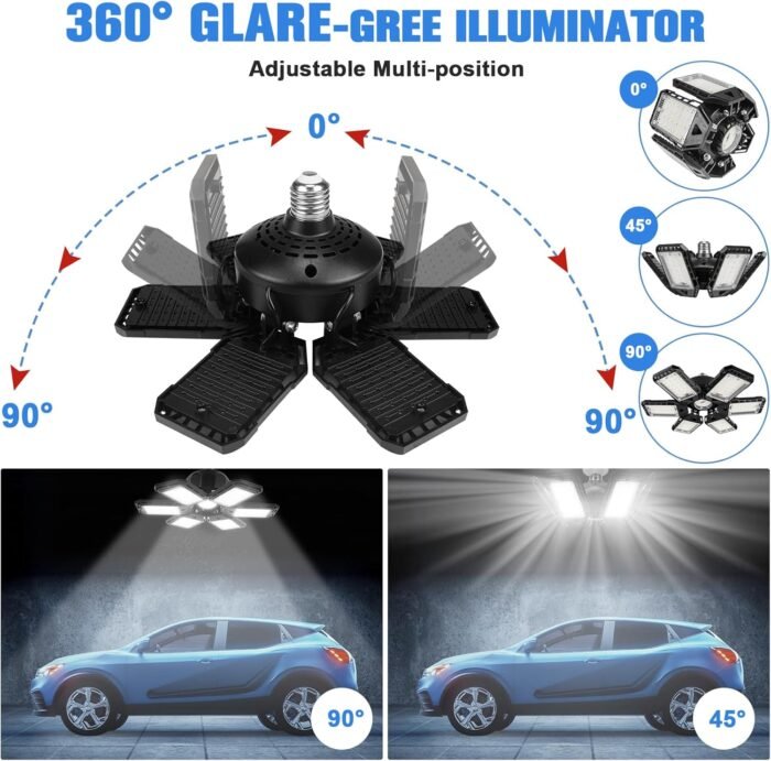 LED Garage Lights Bulb 2 Pack 180W 18000LM 6500K Led Shop Light with 6 Plus 1 Deformable Panels Basement Barn Ceiling Lights E26 and E27 - Image 2