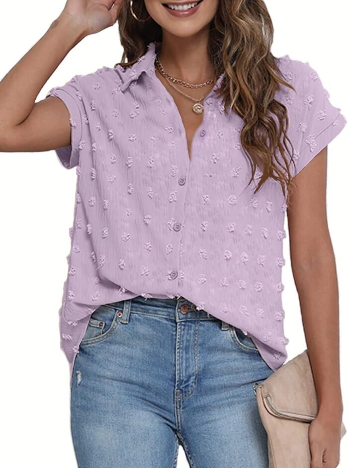 BOTHENIAL Women White Button Down Shirt Dressy Casual Work Tops Chiffon Blouse Summer Short Sleeve Shirts