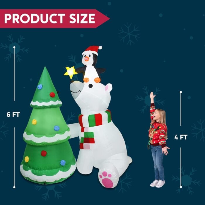 Joiedomi 6 ft Christmas Polar Bear Inflatable Decoration, Polar Bear with Penguin & Xmas Tree Inflatable with Build-in LEDs Blow Up Inflatables for Christmas Party Outdoor, Yard, Garden, Winter Décor - Image 5