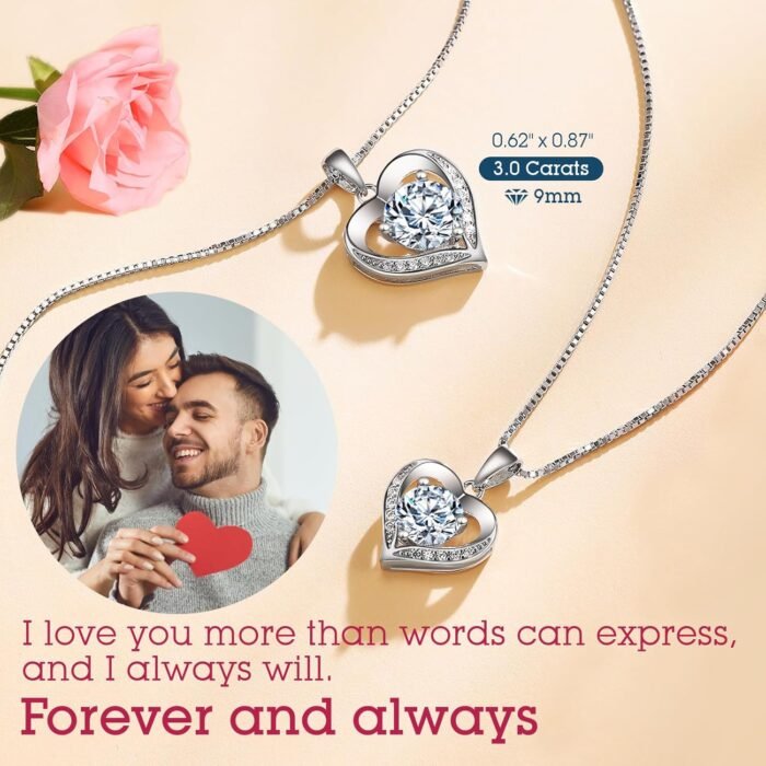 Heart Pendant Necklace Gifts for Wife, Engraved 'I LOVE YOU' Gift for Wife Girlfriend, 1-3 Carat Moissanite Necklace, Anniversary Eternity Jewelry Present for Wife, Birthday Gifts for Women - Image 5