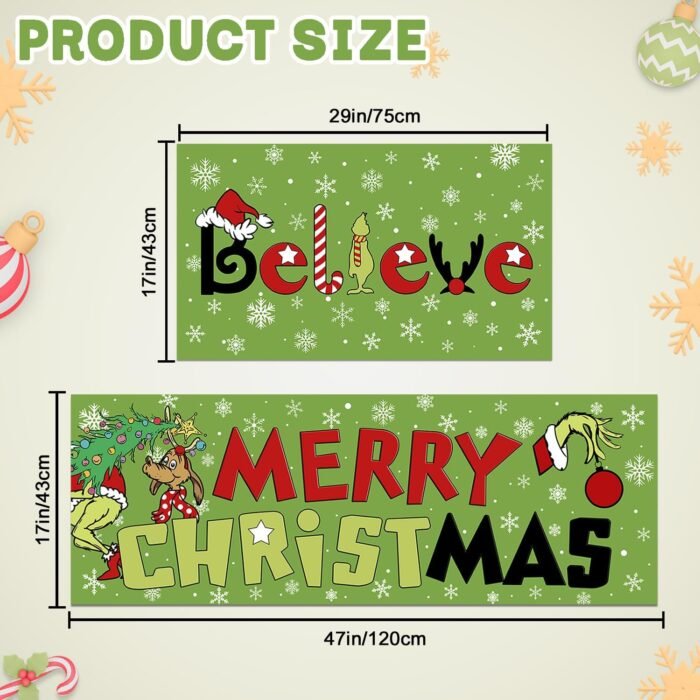 Merry Christmas Kitchen Rugs and Mats Set of 2, Believe Christmas Kitchen Decor Mat Non Slip Rugs Outdoor Doormat Cushioned Christmas Runner Rug for Kitchen Farmhouse - 17"x 29" & 17"x 47" - Image 2