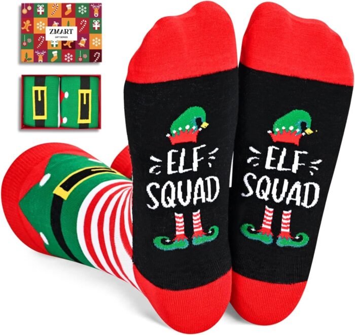 Zmart Christmas Gifts Stocking Socks for Women Men - Secret Santa Socks Xmas Stocking Stuffers for Teens, Elf Socks Elf Gifts for Dad Mom