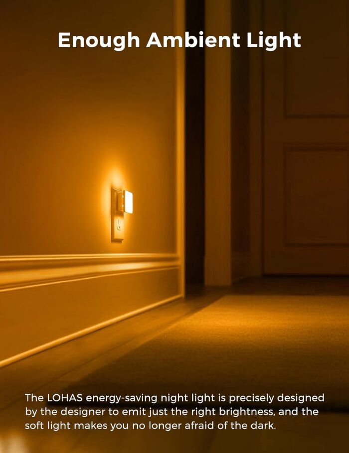 L LOHAS LED Night Lights Plug into Wall 2-Pack, 0.3W Plug in Night Light, Dusk to Dawn, 2000K Amber Light, Sleep Aid Nightlight Auto-On/Off, for Adults Kids Room, Bedroom, Bathroom, Hallway, Non-Dim - Image 4