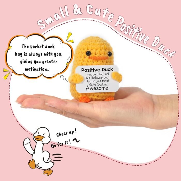 MBL Inspirational Crochet Positive Duck – Handmade Emotional Cheer Support Funny Pickle Potato Gifts for Women Friend Men Coworker Birthday Christmas Stocking Stuffer White Elephant Under 10 Dollars - Image 2