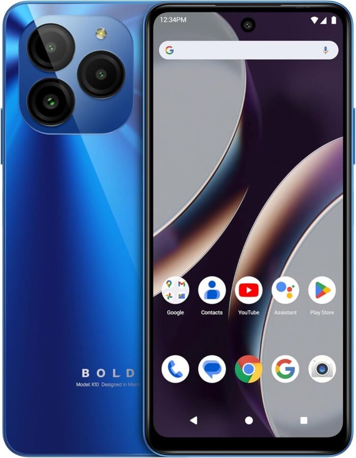Bold K10 | 2024 | All-Day Battery | Unlocked | 6.6” HD+ Infinity Display | 128/4GB | Triple 50MP Camera | US Version | US Warranty | Blue
