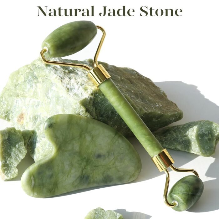 BAIMEI Jade Roller & Gua Sha, Face Roller, Facial Beauty Roller Skin Care Tools, Self Care Gift for Men Women, Massager for Face, Eyes, Neck, Relieve Fine Lines and Wrinkles - Green - Image 8