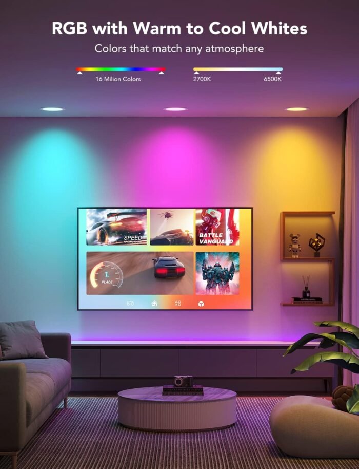 Govee Smart Recessed Lighting 4 Inch, Wi-Fi Bluetooth Direct Connect RGBWW LED Downlight, 65 Scene Mode, Work with Alexa & Google Assistant, LED Recessed Lighting with Junction Box, 850 Lumen, 4 Pack - Image 3