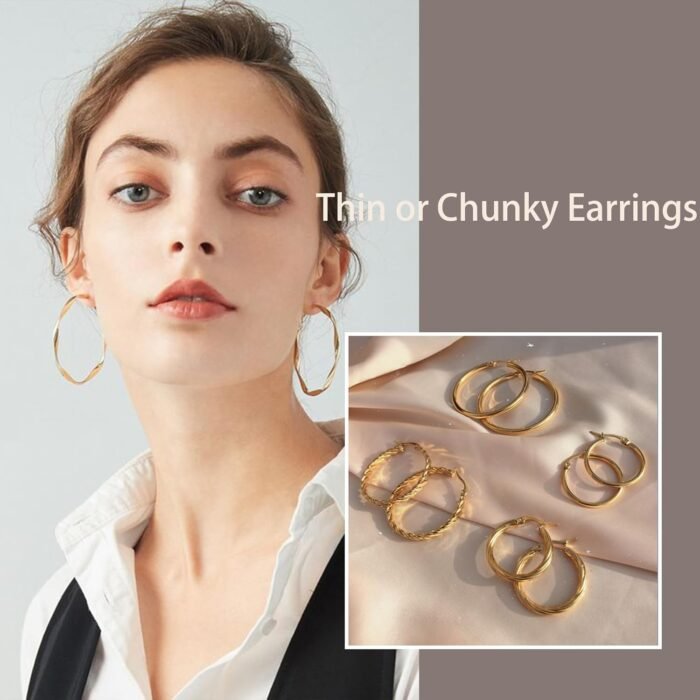 46 Pairs Gold Hoop Earrings Set for Women, Fashion Hypoallergenic Chunky Twisted Pearl Stud Earrings Multipack, Small Big Hoops Earring Packs Trendy for Christmas Birthday Party Jewelry Gift - Image 2