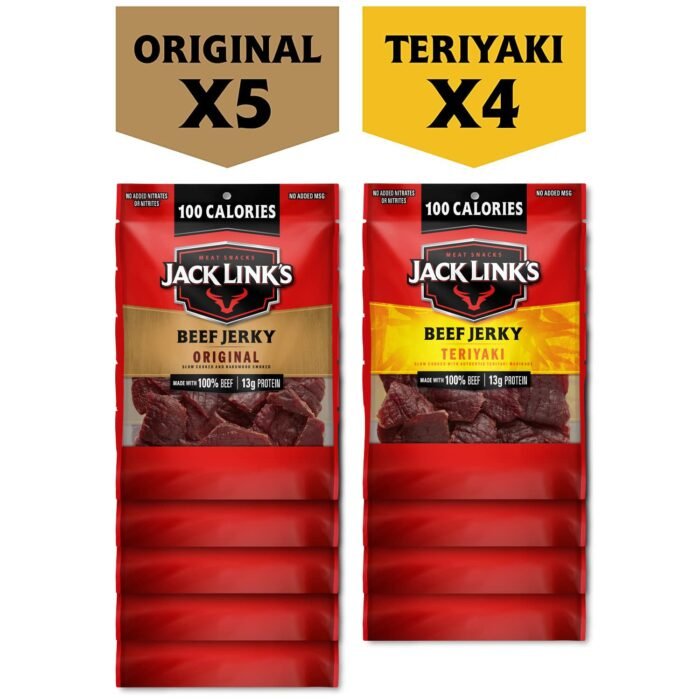 Jack Link's Beef Jerky Variety Pack - Includes Original and Teriyaki Flavors, On the Go Snacks, 13g of Protein Per Serving, Great Stocking Stuffers, Holiday Gifts for Men, 1.25 Oz (Pack of 9) - Image 6