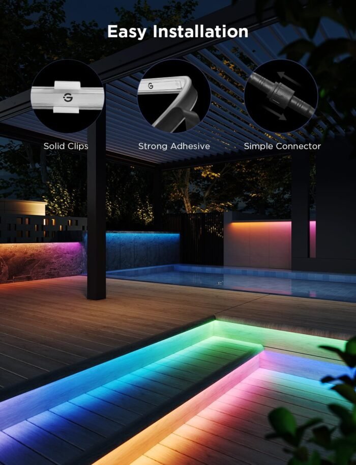Govee Outdoor LED Strip Lights, 98.4ft Smart Outdoor Lights Work with Alexa and Google Assistant, App Control, IP65 Waterproof, RGBIC Outdoor Lights for Patio, Eave, Christmas Decorations - Image 7