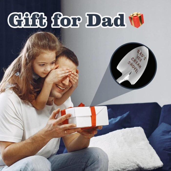 Gifts for Dad Stocking Stuffers for men dad father gifts Dad Ice Cream Spoon Scoop for Ice Cream Lovers, Dad Christmas Gifts for dad from Daughter Funny Engraved Stainless Steel Spoon Shovel - Image 2