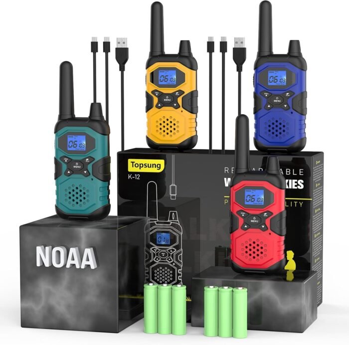 Walkie Talkies for Adults Long Range Rechargeable 4 Pack, Multi-purpose USB 2 Way Radio NOAA Walkie-Talkie with 4500mAh Battery for Family Seniors Care Garage Work Camping Hiking Skiing Cruise