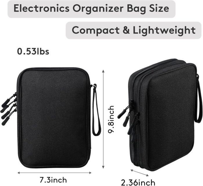 DDgro Travel Electronics Organizer Pouch Bag for Tech Gadgets & Airplane Accessories, for Cables/Cords & Chargers/iPad Mini (Large, Black) - Image 2