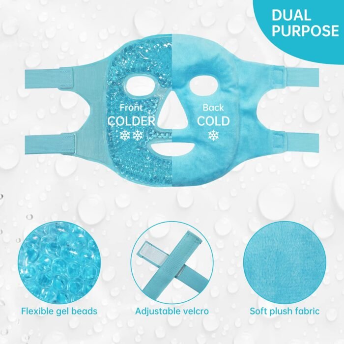 Cold Face Eye Mask Ice Pack Reduce Face Puff, Dark Circles, Gel Beads Hot Heat Cold Compress Pack, Face SPA for Woman Sleeping, Pressure, Headaches, Skin Care, Post Laser Care[Blue] - Image 4